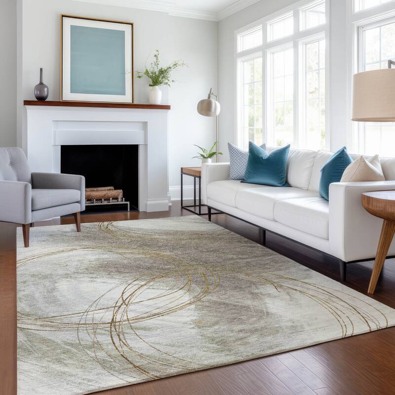 Machine Washable Indoor/ Outdoor Abstract Modern Chantille Rug