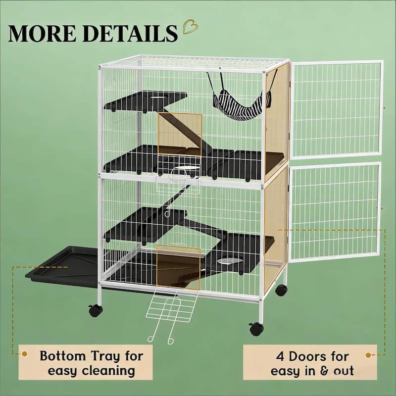 Pet House,Pet Habitat,Rolling Small Animal Cage is designed for convenient cleaning - White