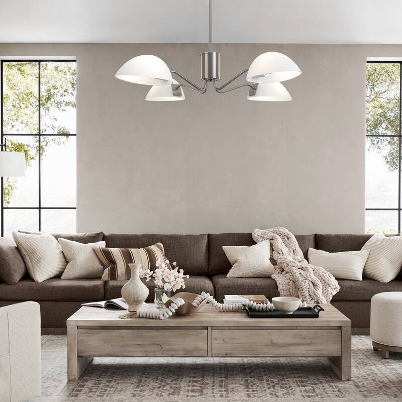 4-Light Hanging Island Linear Chandelier Lighting Fixture with Glass Shade for Dining Room Kitchen Island