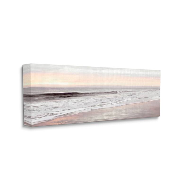 Stupell Tropical Waterfront Sunrise Incoming Tide beach Panoramic Photography Canvas Wall Art - White