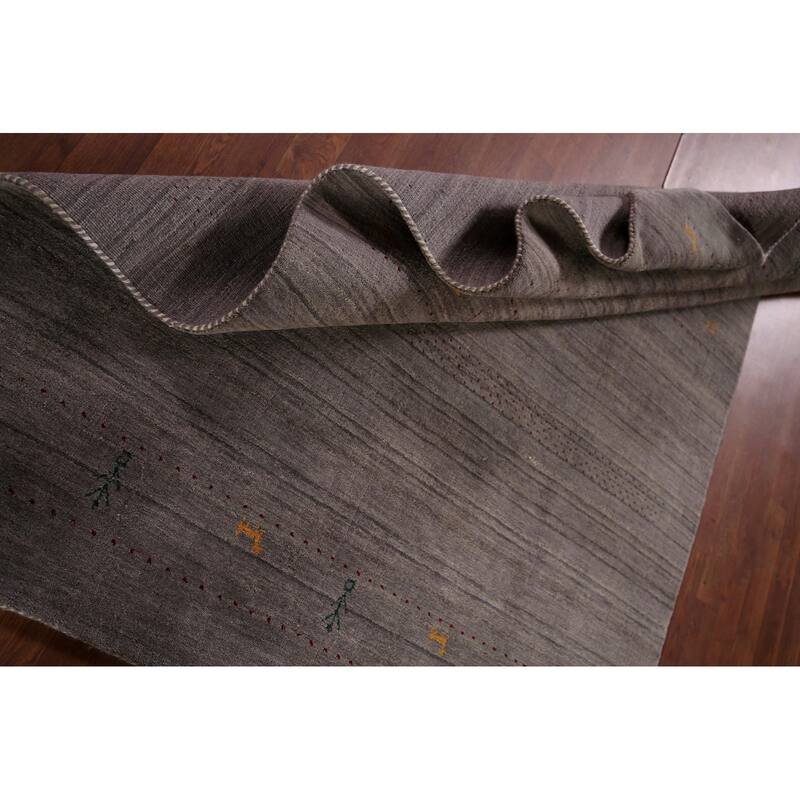Gray & Brown Striped Gabbeh Indian Area Rug Handmade Wool Carpet - 5'1"x 7'10"