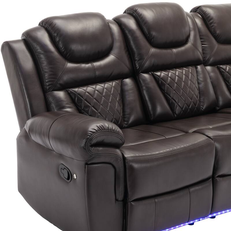 Home Theater Seating Manual Recliner Chair with Center Console and LED Light Strip for Living Room, Black