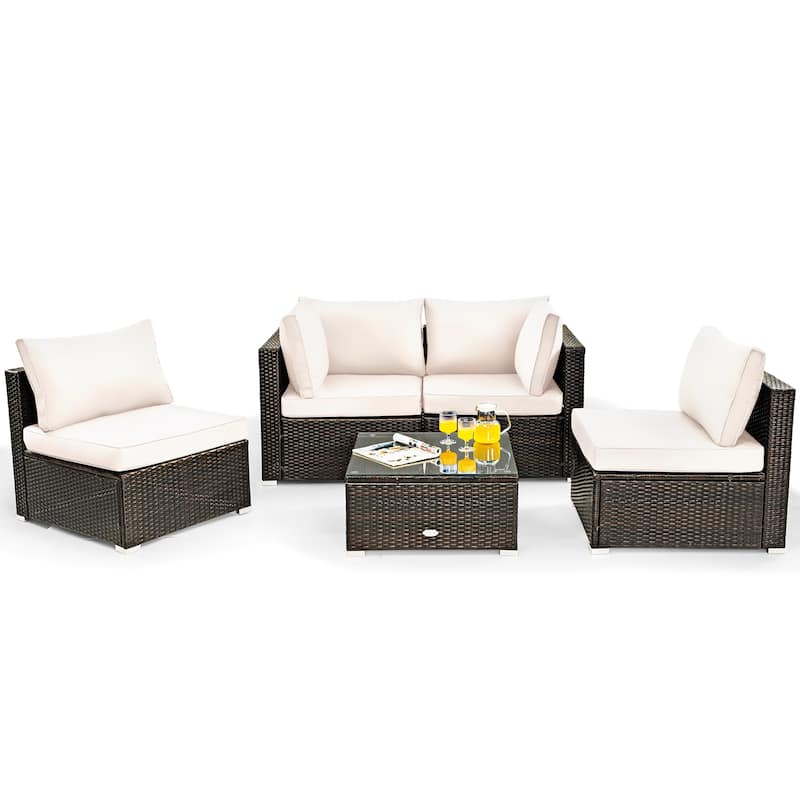 5 Pieces Patio Furniture Set Rattan Outdoor Sectional Conversation Set - White