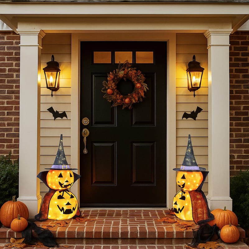 2-Pack 3 Feet Halloween Pumpkin Decorations with 176 Warm LED Lights for Indoor or Outdoor Use - 12"Dia x 36"H