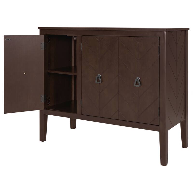 Adjustable Shelf Storage Sideboard with 3 Retro Metal Handles and 4 Pinewood Legs, for Entryway, Living Room, Study Room