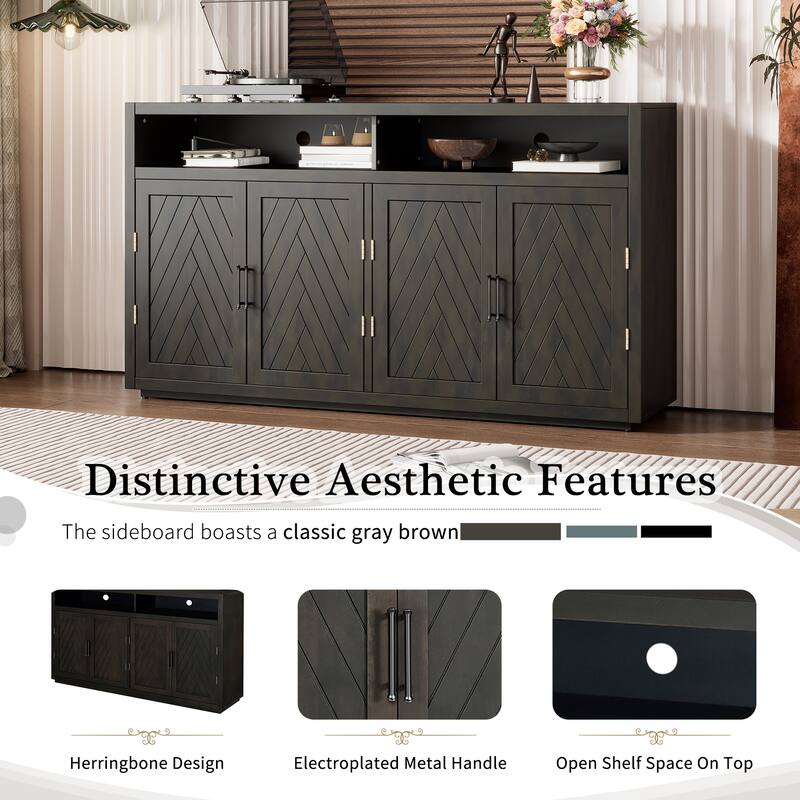 4 Door Sideboard with Open Storage and Adjustable Shelves