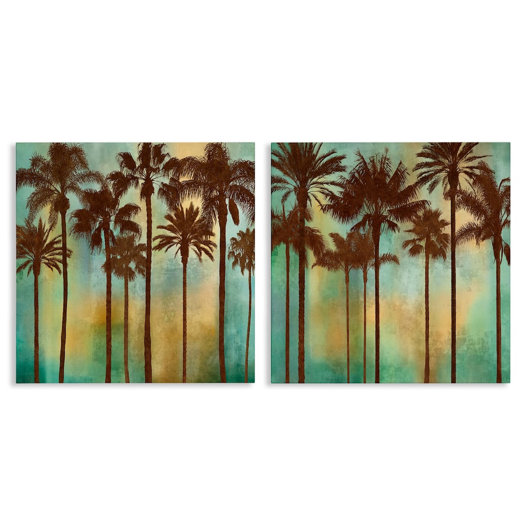 Stupell Palms on Blue & Orange Canvas Wall Art Design By John Seba (Set of 2)