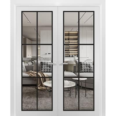 Solid French Double Doors 36 x 80 Lucia 2366 White Silk Clear Glass