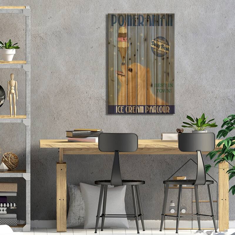 Pomeranian Ice Cream Print On Wood by Fab Funky - Multi-Color