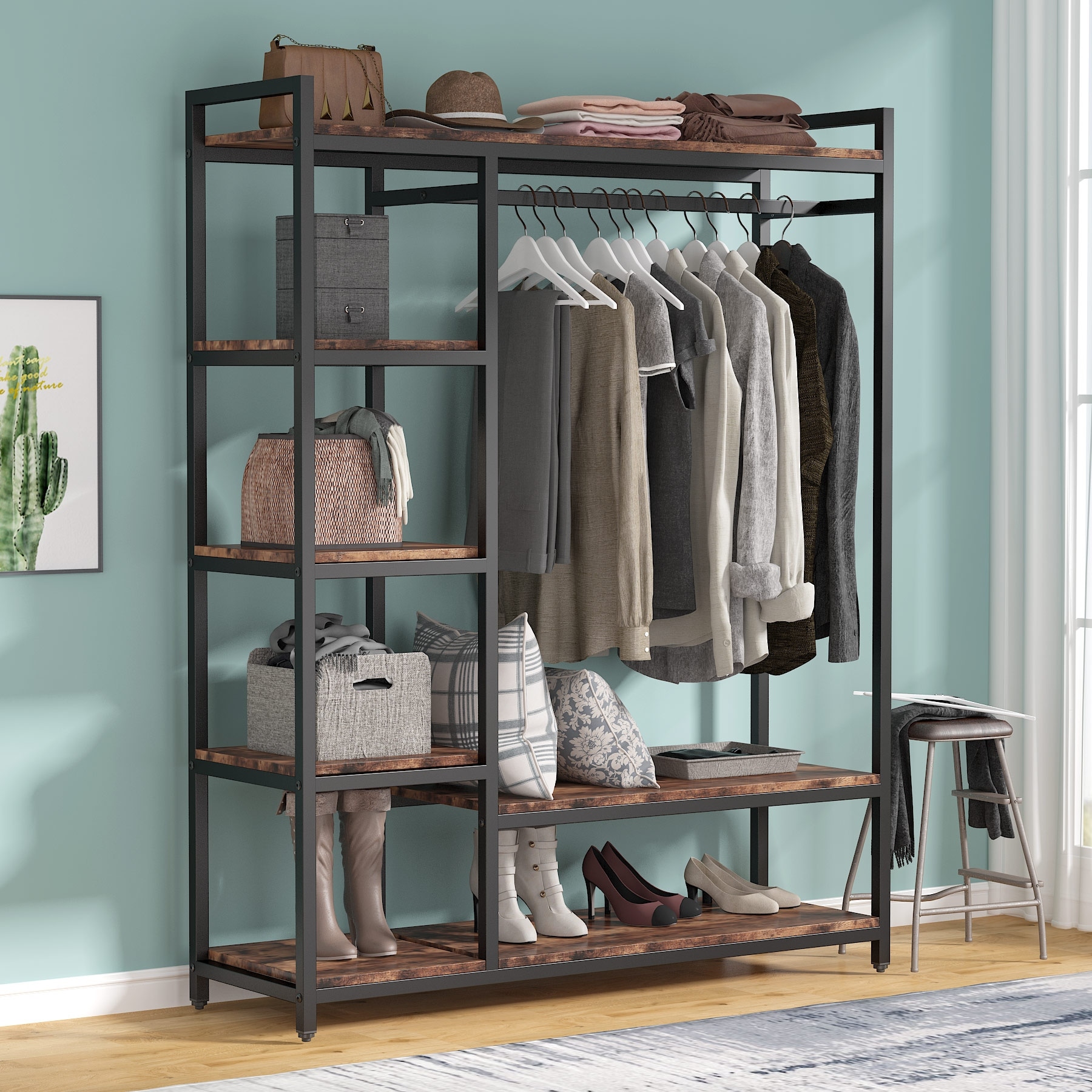 constant Philadelphia droog Tribesigns Free-standing Closet Organizer with 6 Storage Shelves and Hanging  Bar, Large Standing Clothes Garment Rack - On Sale - Overstock - 32566944