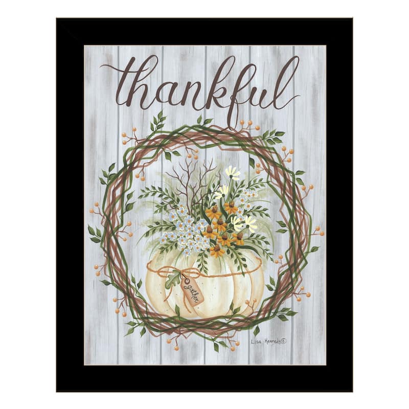 TrendyDecor4U Contemporary "Thankful Wreath" Framed Print Wall Art - Black