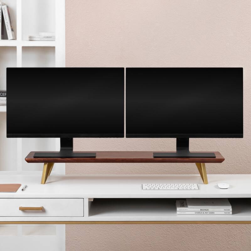 Jani Wood Monitor Stand Riser Desk - Ergonomic Design Stand, Desktop Organizer Table for Home, Office Workspace, Gaming Desk - Tan