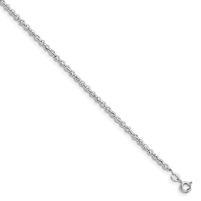 Curata 925 Sterling Silver Spring Ring Rhodium Sparkle Cut Beaded Anklet With 1inch Ext. 9 Inch