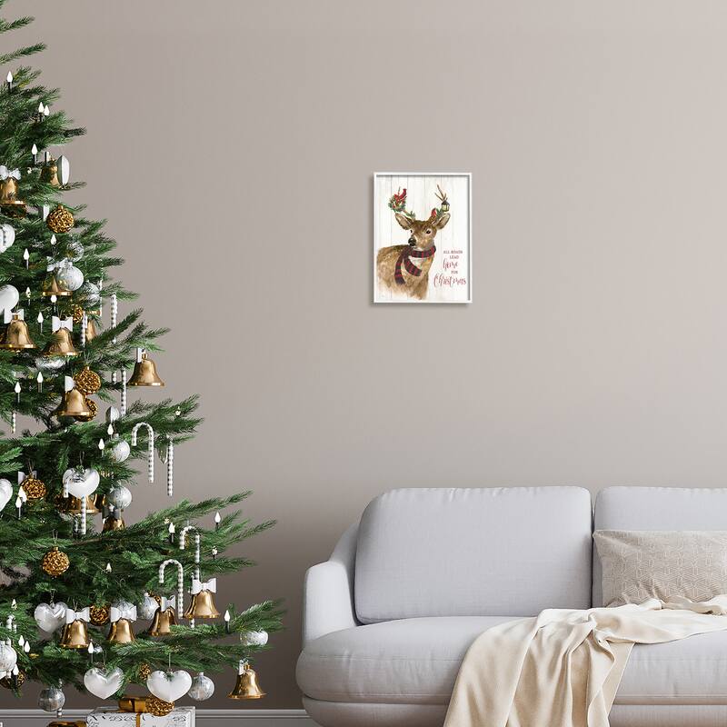 Stupell All Roads Lead Home Christmas Deer Framed Giclee Art by Nan
