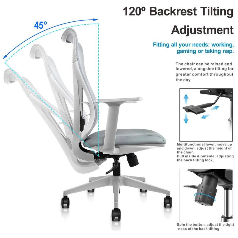 Ergonomic Office Desk Chair | High Back Mesh with Upholstered PU Leather Cushion Seat | Reclining Tilt Adjustable Lumbar Support