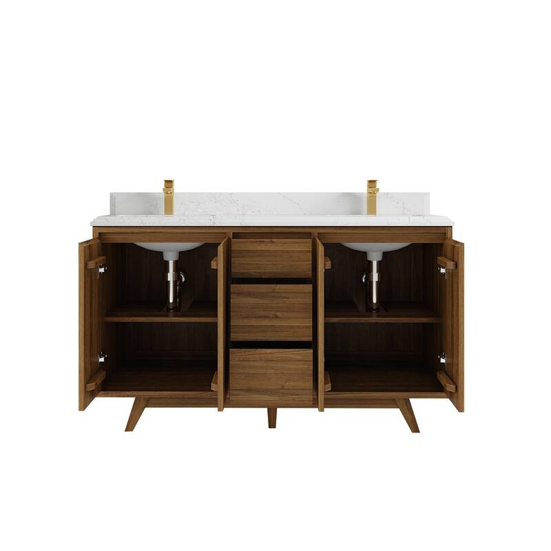 Willow Collections 60 in. W x 22 in. D Madison Teak Double Sink Bathroom Vanity with Countertop