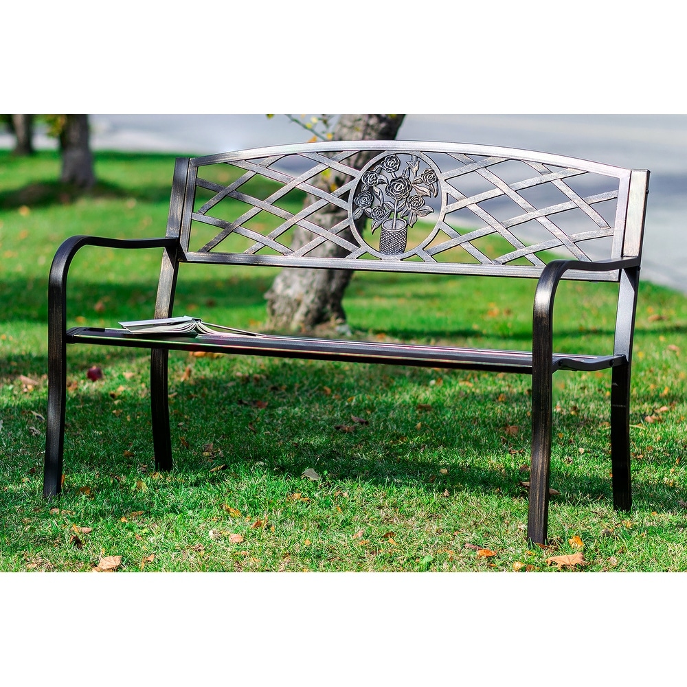 Garden Bench Bronze Colour - Criss-Cross Backrest 50 Inch Long - On Sale -  Overstock - 33350700