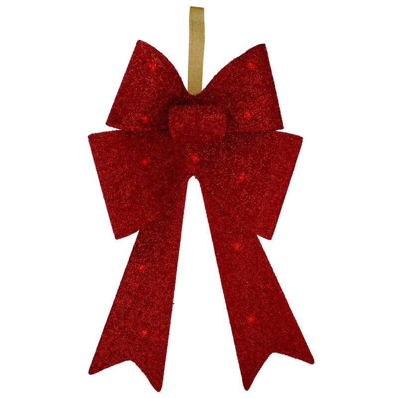 26" LED Lighted Red Tinsel Bow Christmas Decoration