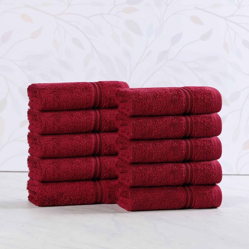 Superior Heritage Egyptian Cotton Absorbent Face Towel Set of 10 - Burgundy