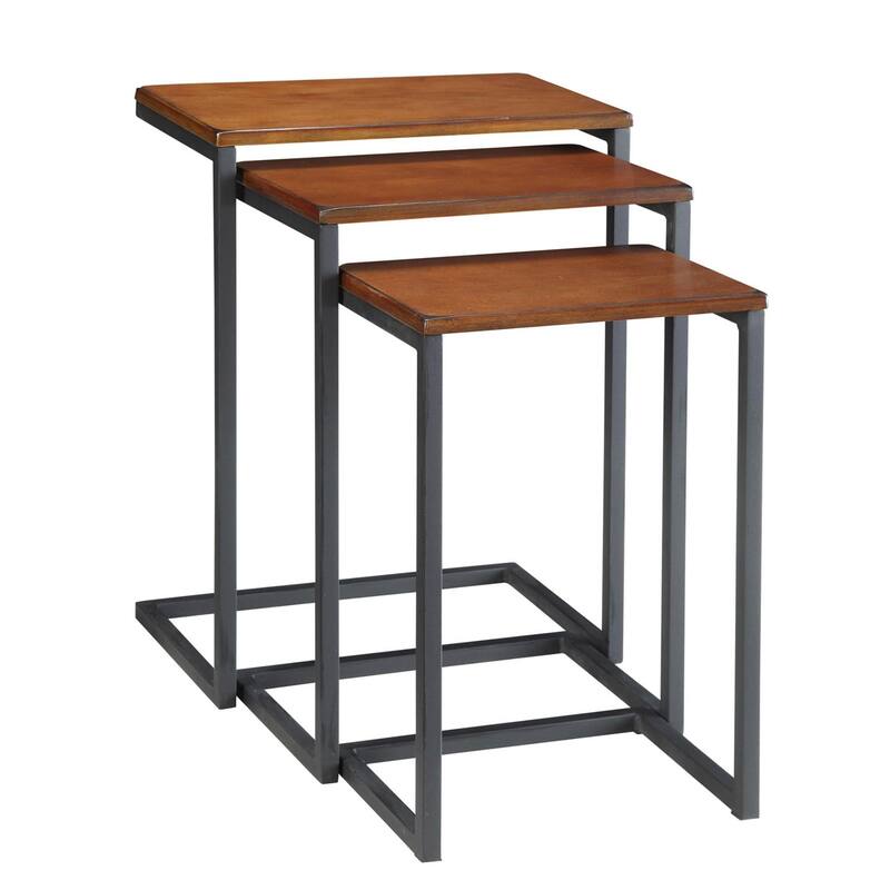 Set of 3 Chestnut Brown Black Nesting Tables with Mango Wood Top 23.5"