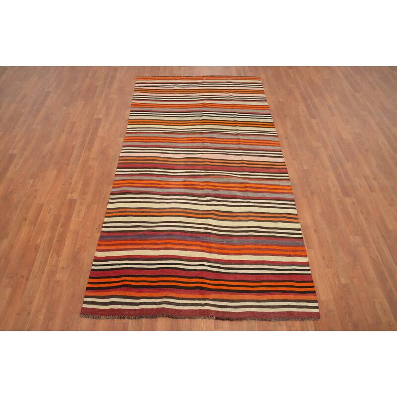 Hand Woven Oriental 100% Wool Carpet Southwestern Geometric Multi-Colored Kilim Area Rug - 8' 8'' X 4' 8''