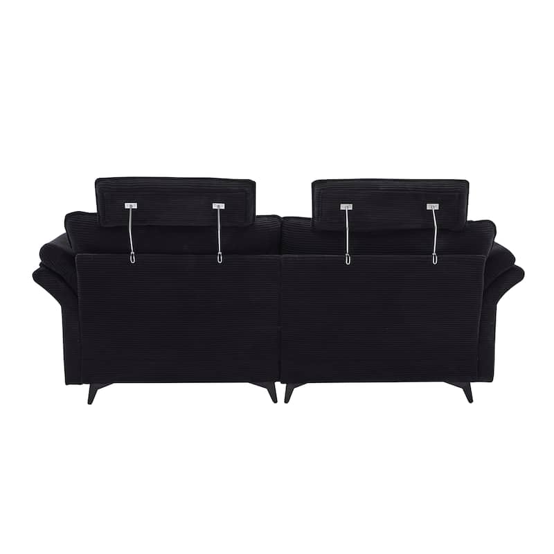 Corduroy Loveseat Sofa, Deep Seat Sectional Sofa wMovable Ottoman & 2 Pillows Upholstered Tufted Couch for Living Room
