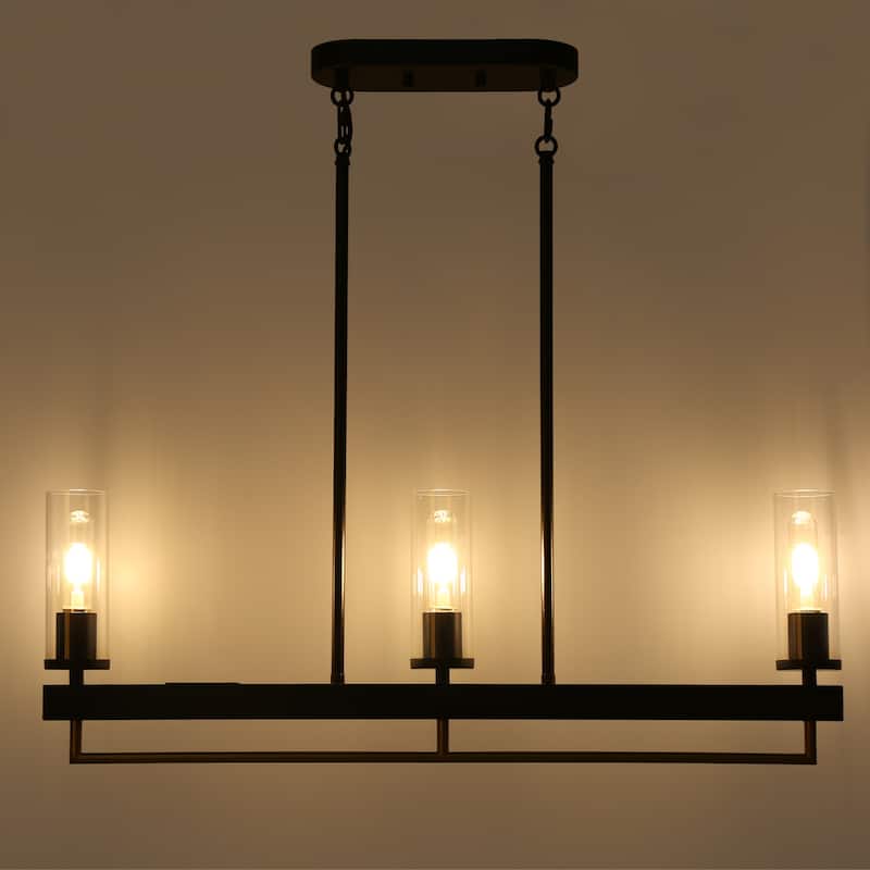 Modern Tradition 3-Light Chandelier Black Gold Kitchen Island Light Fixture with Clear Glass Shades for Dining Room - N/A