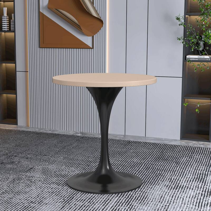 LeisureMod Verve 27" Round Dining Table with MDF Wood TableTop and Black Steel Base for Kitchen & Dining Room - 27.56"
