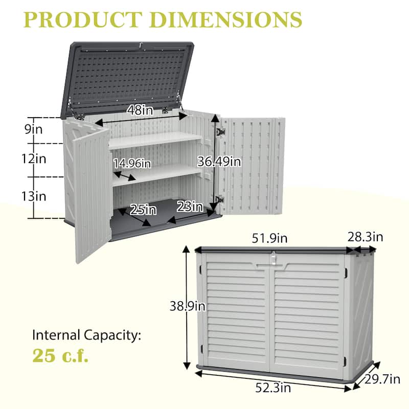 GDFStudio - Hayes Large Horizontal Lockable Outdoor Storage Shed with Removable Shelf