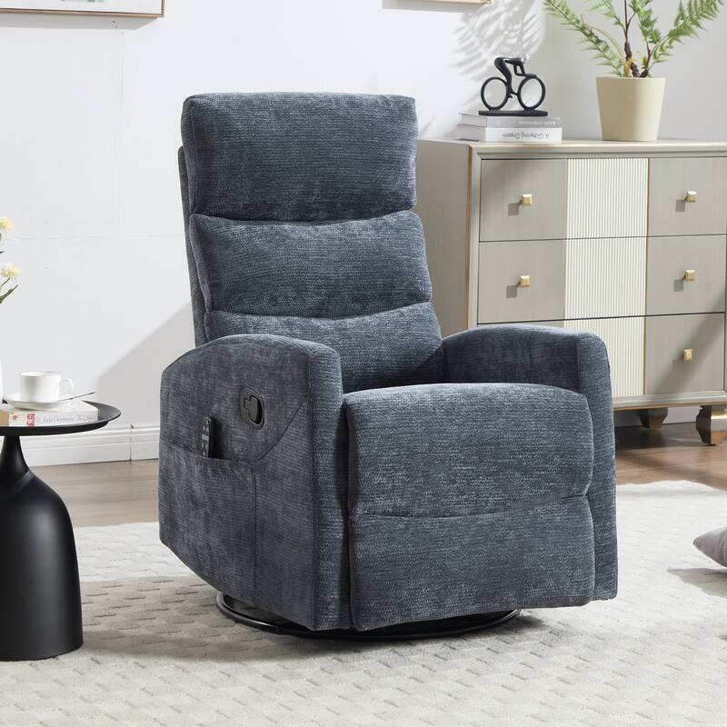 Roomfitters Manual Rocker Swivel Recliner Chair with Heat and Massage Fabric Glider Lounge Sofa for Living Room - Blue