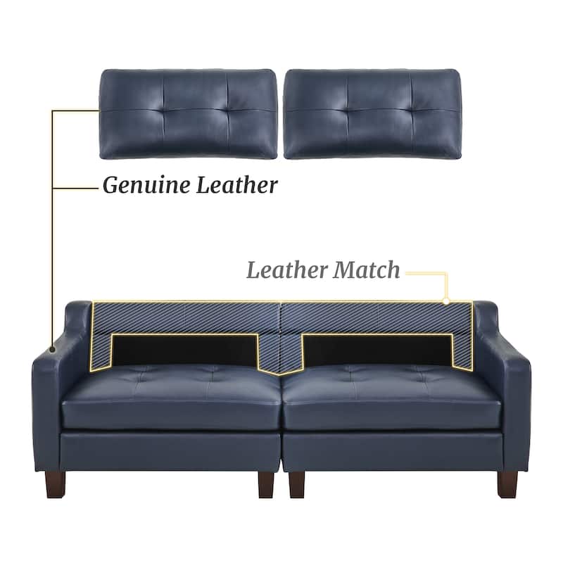 Genuine Leather Sofa Tufted Sectional Couch with Removable Cushions
