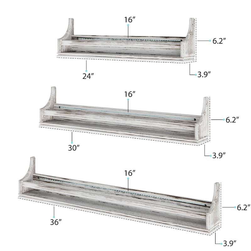 Wallniture Angel White Wall Shelves, Multi Length Bookshelves for Wall Decor, Shelving Unit for Storage,Display Shelves, 3pcs