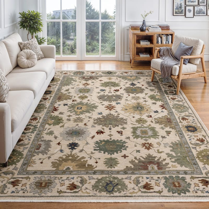 Esme Vintage Oriental Ivory/ Multi Area Rug - 6' 7" x 9' 6" - Ivory/ Multi - Rectangle