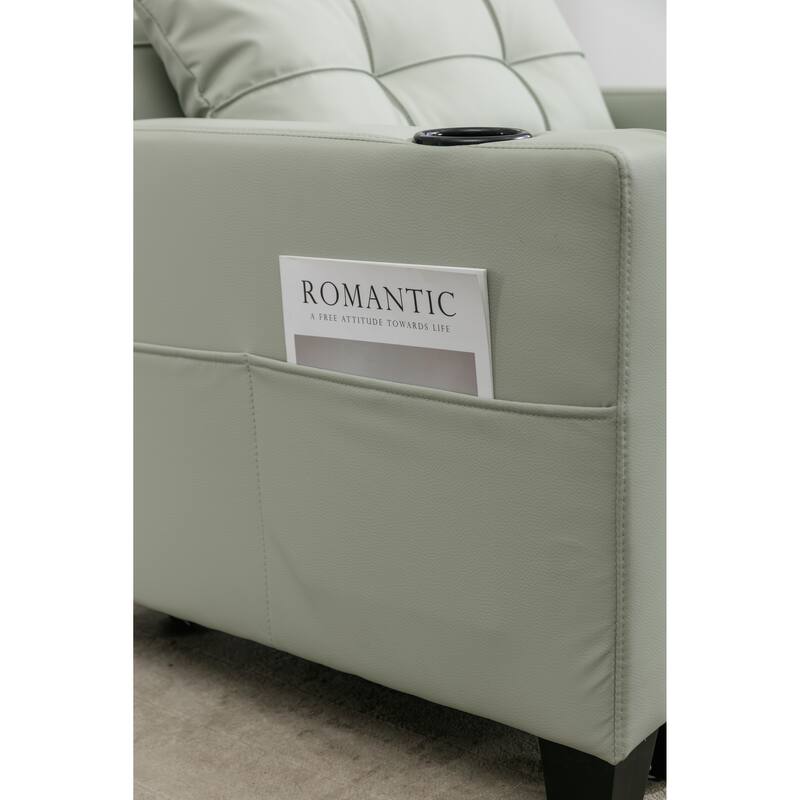 Leather Convertible Futon Armchair Bed with USB Ports, Adjustable Backrest (3-Position), and Built-in Cup Holders