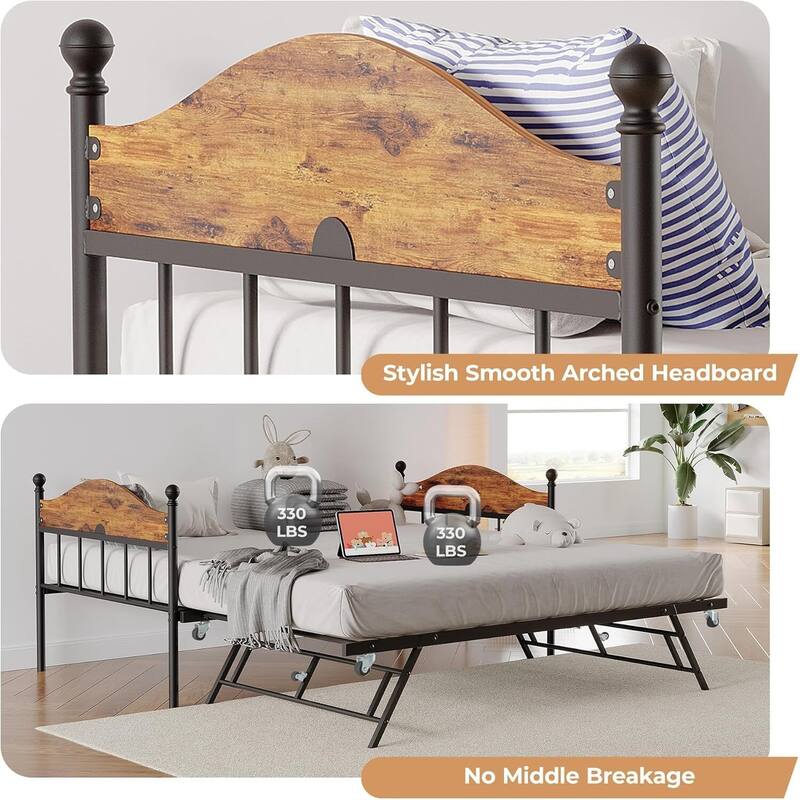 Space-Saving Twin Daybed, Platform Sofa Bed Frame with Foldable Trundle
