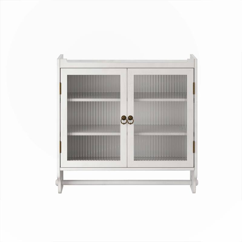 Glass Door Wall Cabinet With Three Tiers of Storage