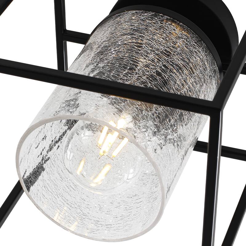 1-Light Modern Black Metal Frame Textured Glass Ceiling Light - Matte Black