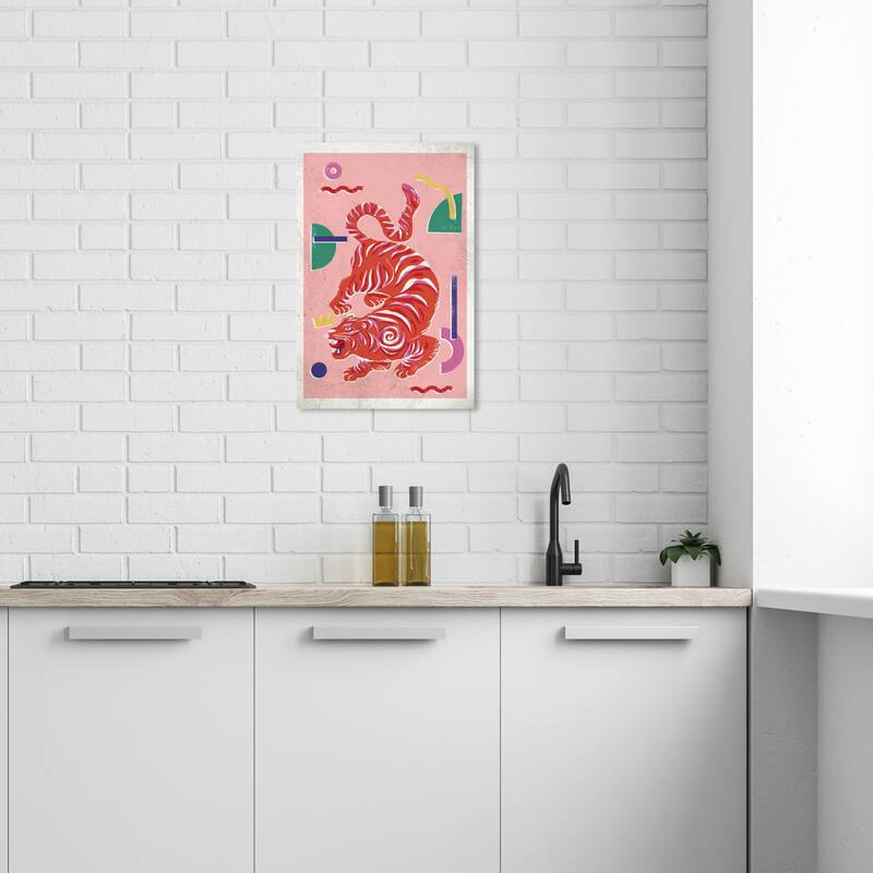 Wynwood Studio Canvas Animals Crimson Blush Tiger Red and Light Pink Modern & Contemporary Wall Art Canvas Print - 24 x 16