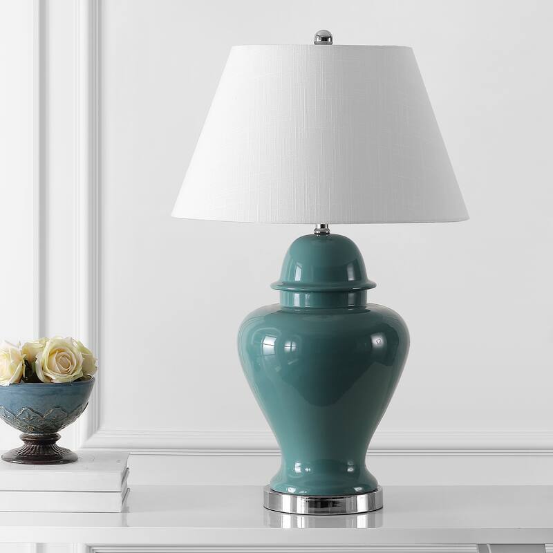 Watts 33" Ceramic/Iron Modern Classic LED Table Lamp, Green by JONATHAN Y