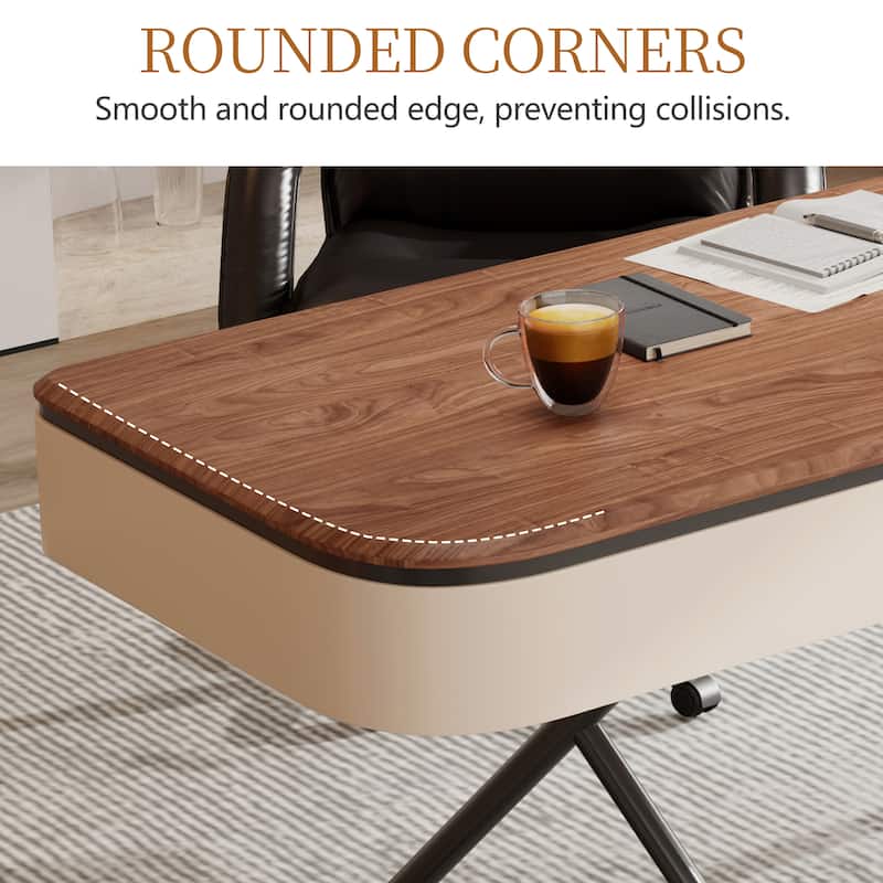 Modern 63'' Writing Desk, Brown Wood Desk,Drawers