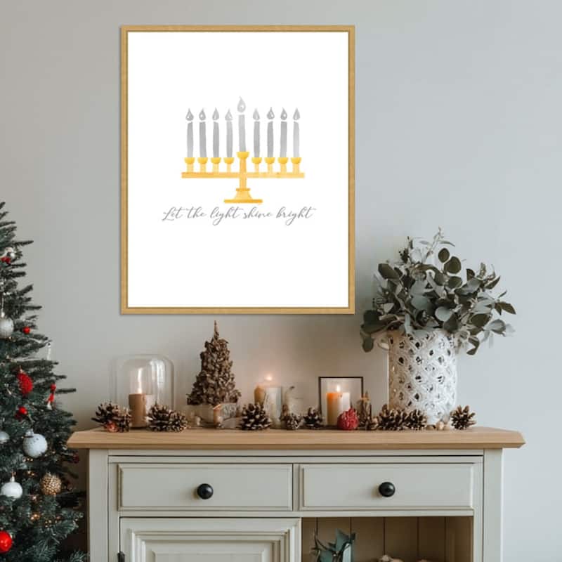 Hanukkah Lights portrait I-Light Shine Bright by Tara Reed (23 x 28 in.), Framed Canvas Wall Art Print - Sylvie Bright Gold