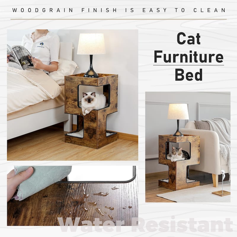 Modern Indoor Cat Tree Cat Condo with Free Cat Toy, Scratching Pad and Removable Soft Mats