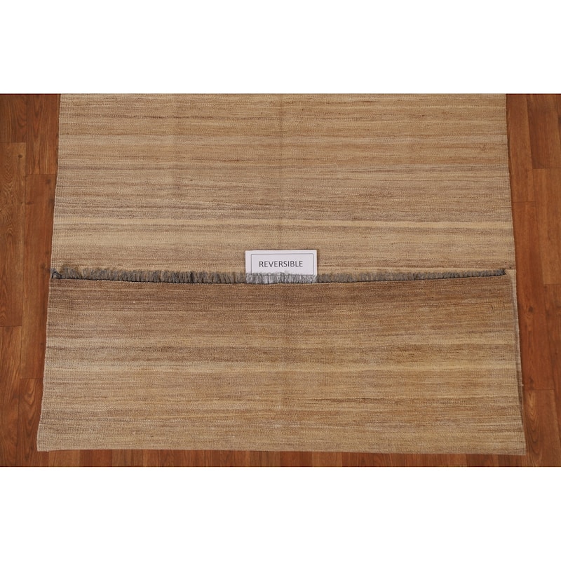 Earth Tone Kilim Modern Area Rug Flat-weave Wool Carpet - 4'3"x 6'1"