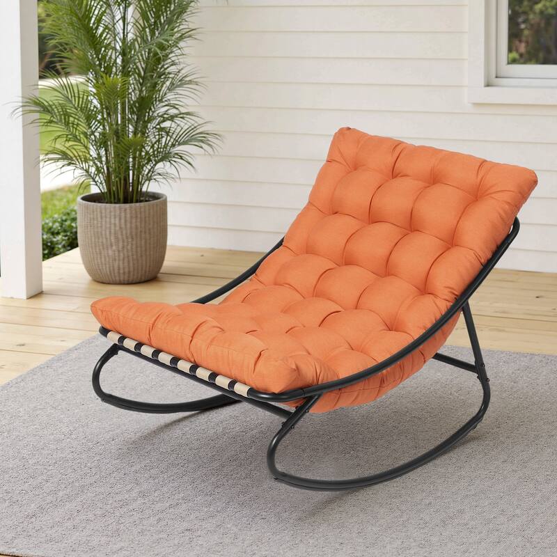 Outdoor Metal Frame Rocking Chair with Water-Resistant Cushions