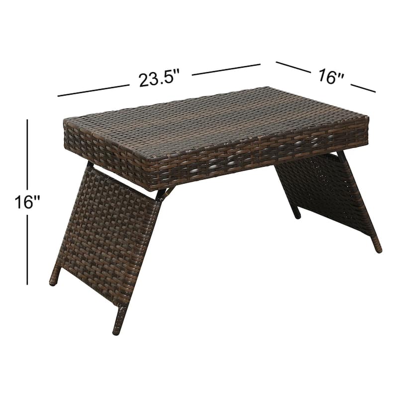 Outdoor Transitional Brown Wicker Adjustable Folding Table - 23.5" L x 16" W x 16" H