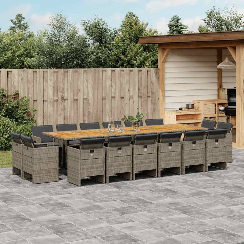 vidaXL Patio Dining Set Set of 14 Gray - 41.7 in x 108.3 in x 28.7 in - Grey-6