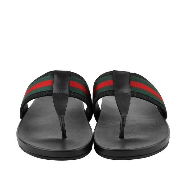 Shop Gucci Thong Sandals Black Leather Rubber With Grg Web