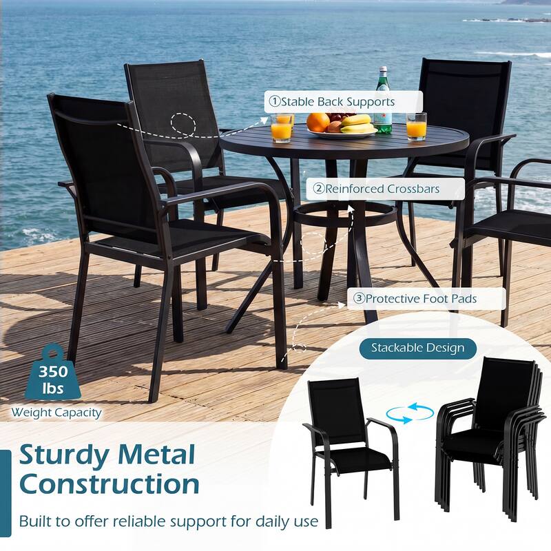 Gymax Patio Dining Chairs Set of 4 w/Metal Frame Breathable Mesh