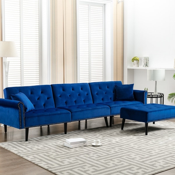 KINWELL 115" Velvet Reversible Sleeper Sofa & Chaise