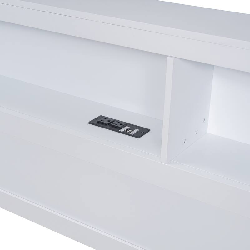 White Full Size Wooden Daybed with Two Drawers, Storage Shelf, and USB Charging